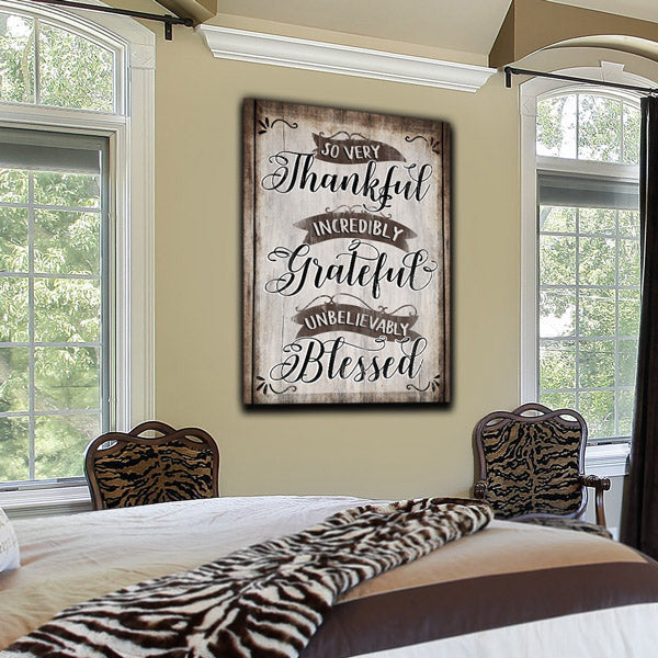 So Very Thankful, Grateful, Blessed Dark Wood Vertical Canvas Wall Art – Christian Wall Decor