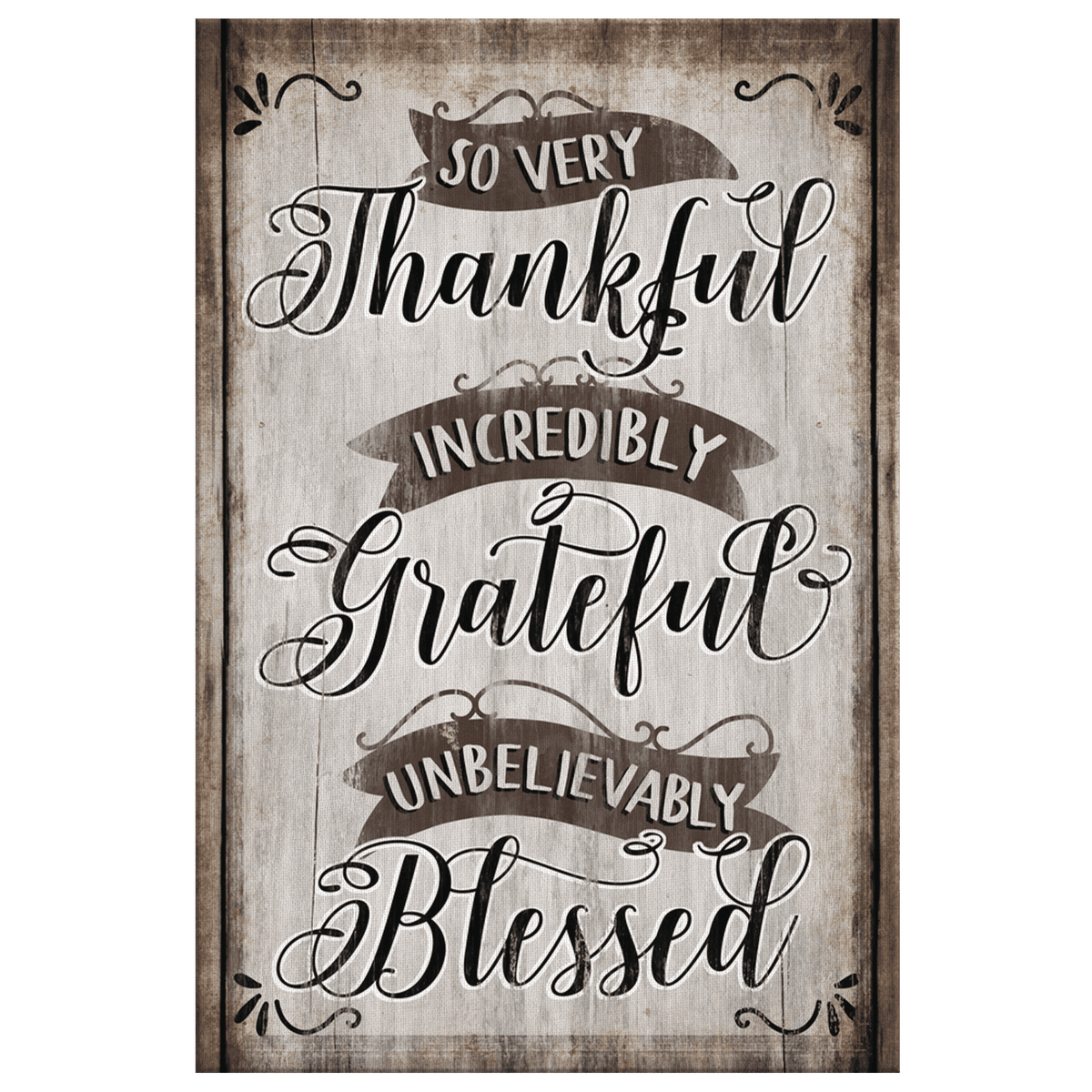 So Very Thankful, Grateful, Blessed Dark Wood Vertical Canvas Wall Art – Christian Wall Decor