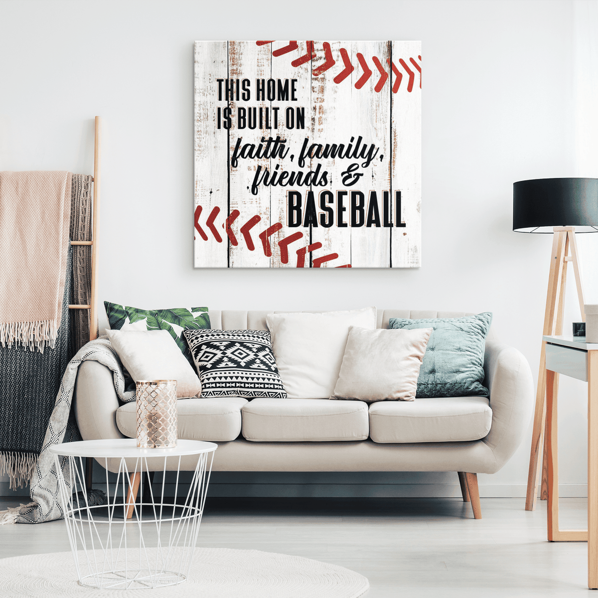 Home Built On Faith, Family, Friends & Baseball Canvas Wall Art – Sports Wall Decor