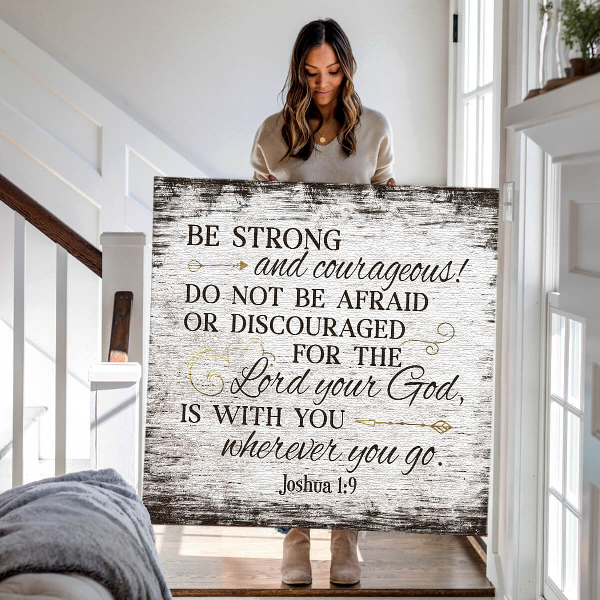 Be Strong And Courageous Joshua 1:9 Canvas Wall Art – Christian Wall Decor
