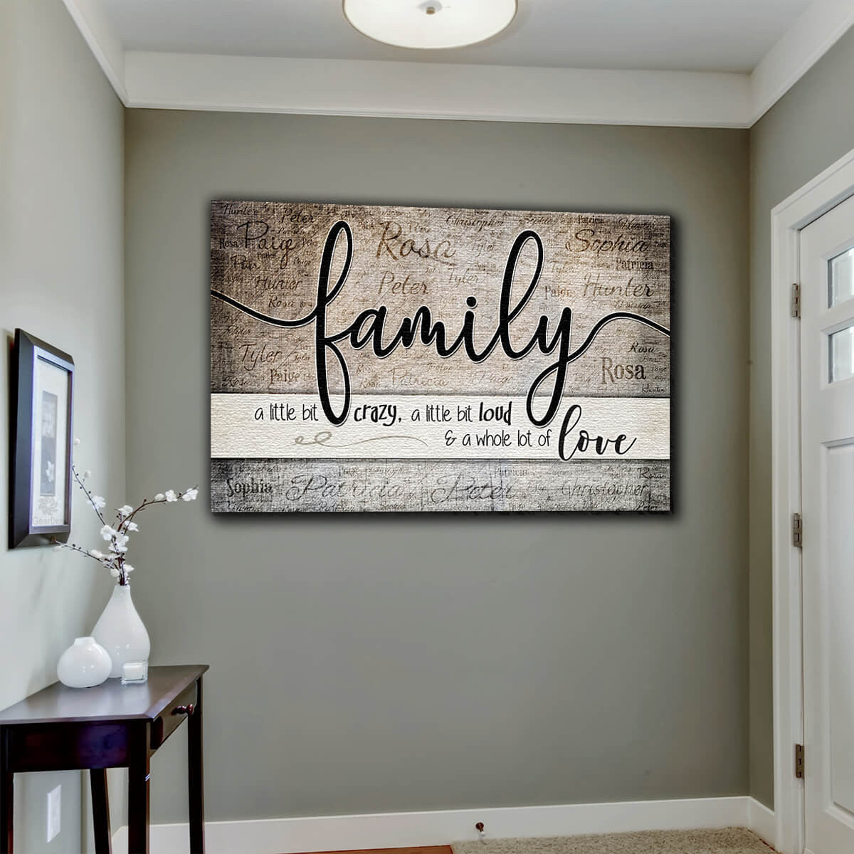 Personalized Family - Crazy Love With Names On Background Canvas Wall Art – Family Home Decor