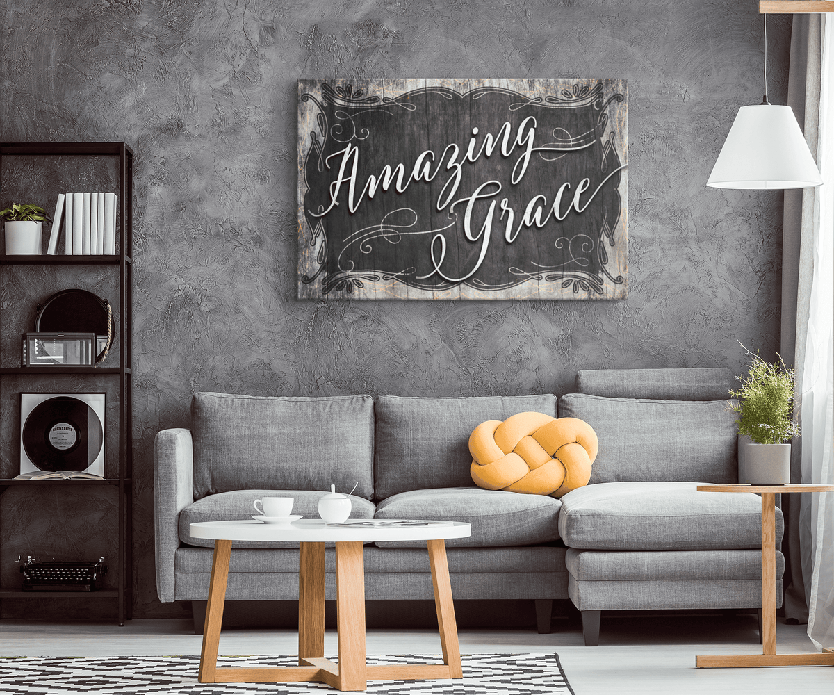 Amazing Grace Rustic Canvas Wall Art – Christian Wall Decor
