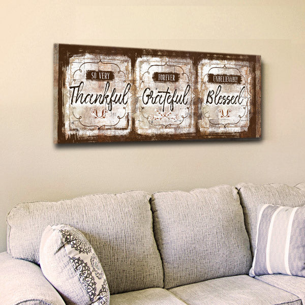 Thankful, Grateful, Blessed Panoramic Canvas Wall Art – Christian Wall Decor