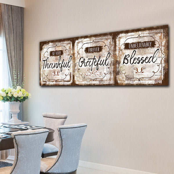 Thankful, Grateful, Blessed Panoramic Canvas Wall Art – Christian Wall Decor
