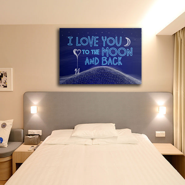 I Love You To The Moon And Back Blue Night Sky Canvas Wall Art – Couple Gift