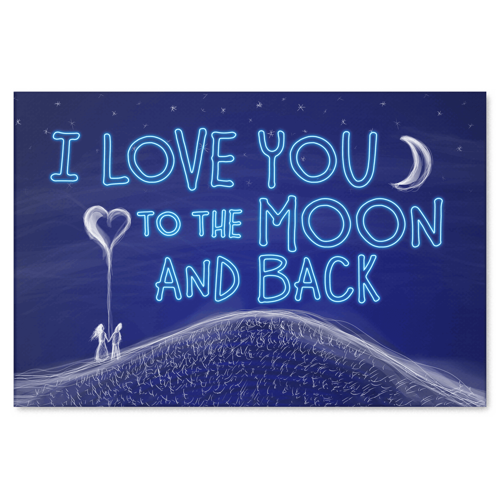 I Love You To The Moon And Back Blue Night Sky Canvas Wall Art – Couple Gift