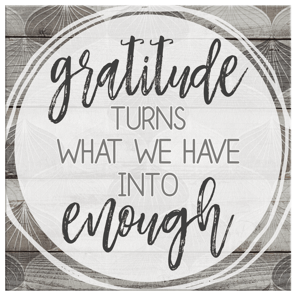 Gratitude Turns What We Have Into Enough Circle Frame Canvas Wall Art – Inspirational Wall Decor
