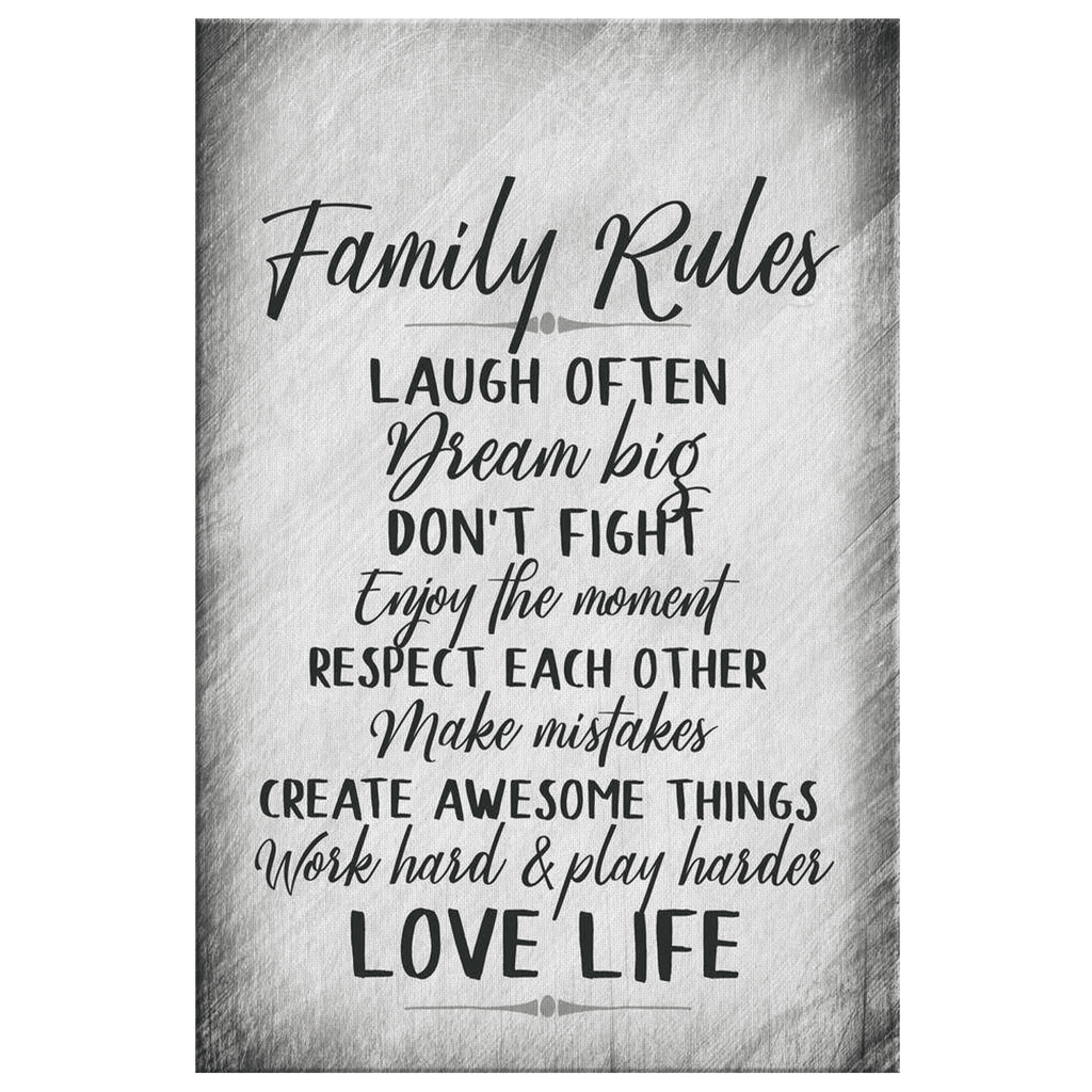 Personalized Family Rules Distressed Gray Canvas Wall Art – Family Home Decor