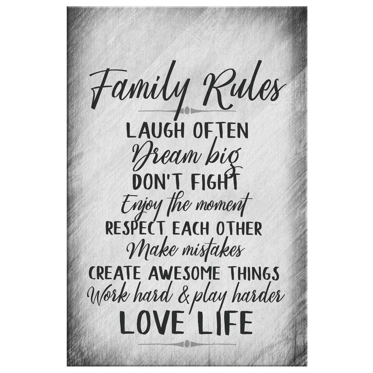 Personalized Family Rules Distressed Gray Canvas Wall Art – Family Home Decor