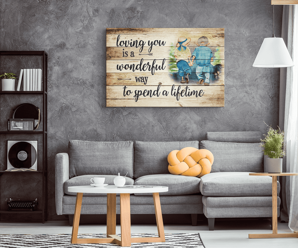 Loving You - A Wonderful Way To Spend A Lifetime Rustic Wood Couple Canvas Wall Art – Couple Gift