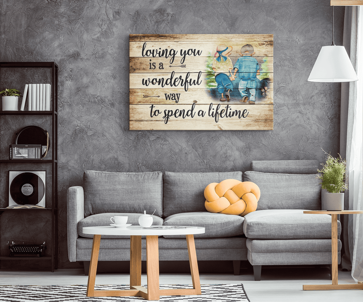 Loving You - A Wonderful Way To Spend A Lifetime Rustic Wood Couple Canvas Wall Art – Couple Gift
