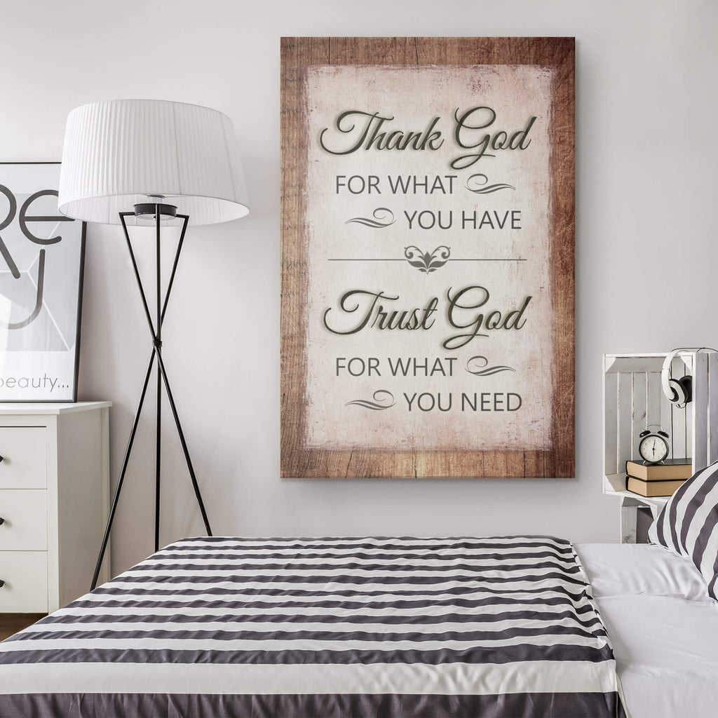 Thank God For What You Have Rustic Wood Canvas Wall Art – Christian Wall Decor