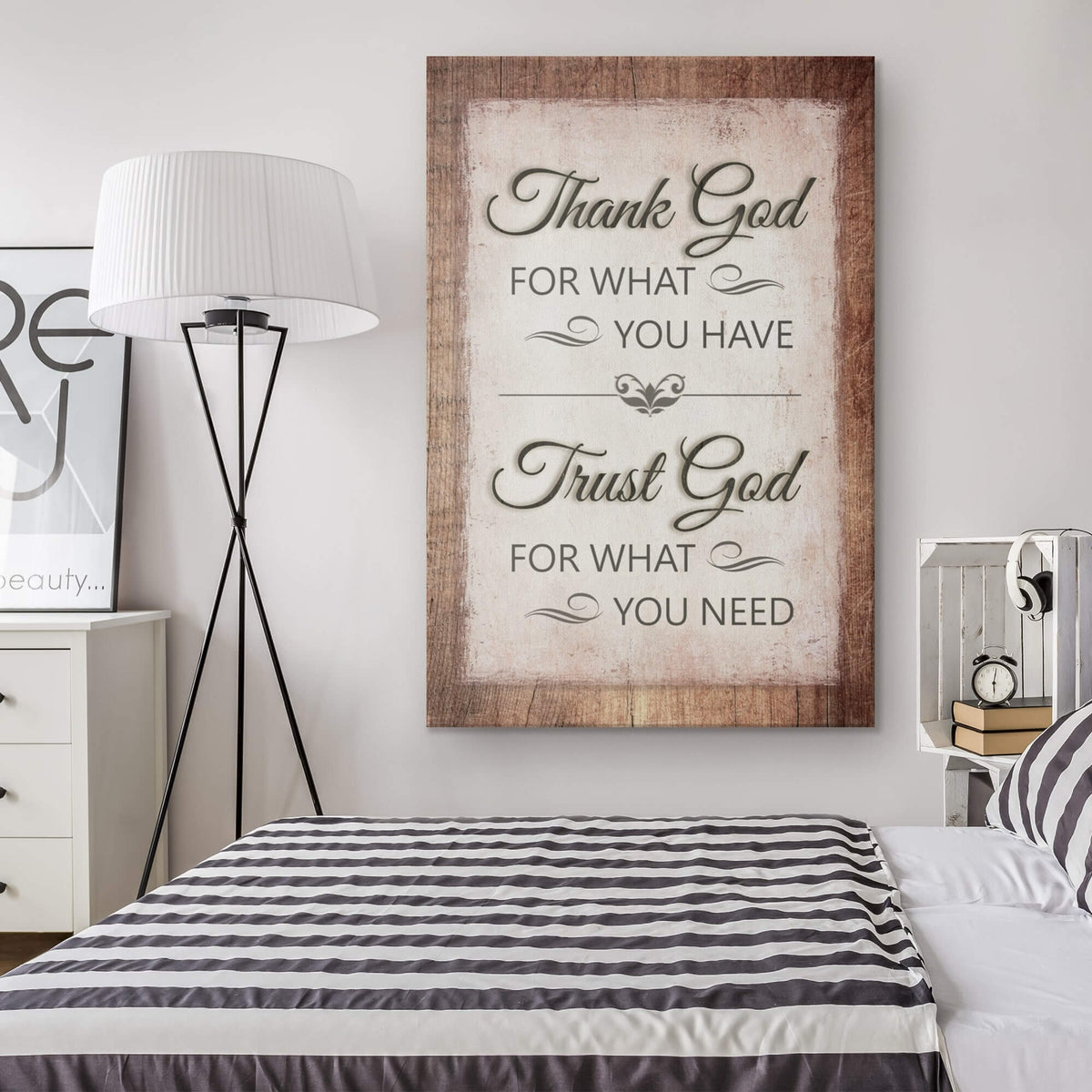 Thank God For What You Have Rustic Wood Canvas Wall Art – Christian Wall Decor