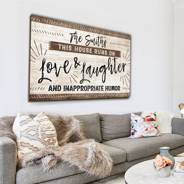 Personalized This House Runs On Love & Laughter Canvas Wall Art – Family Home Decor