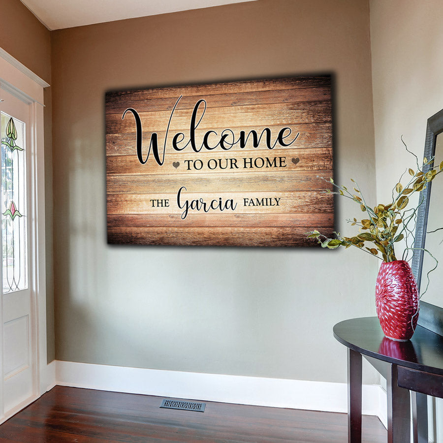 Personalized Welcome To Our Home Canvas Wall Art – Family Home Decor