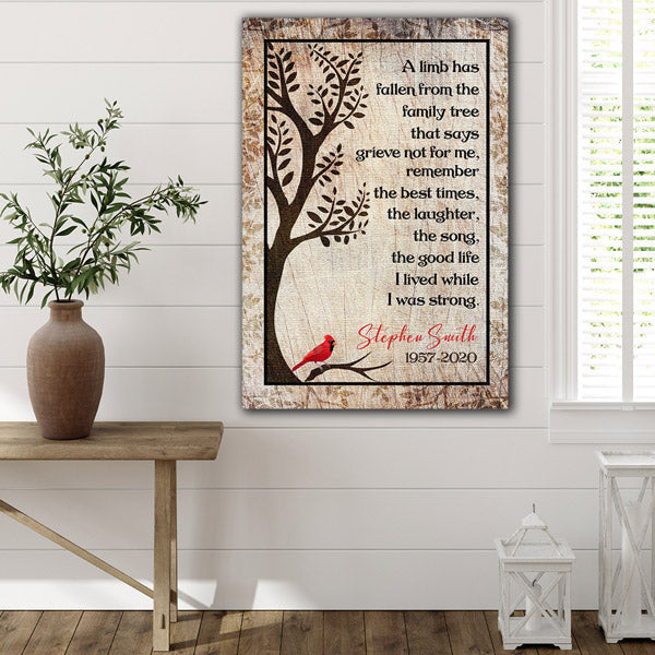 Personalized A Limb Has Fallen From The Family Tree Memorial Canvas Wall Art – Memorial Gift
