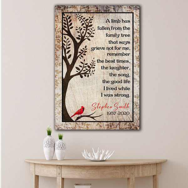 Personalized A Limb Has Fallen From The Family Tree Memorial Canvas Wall Art – Memorial Gift