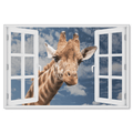 Curious Giraffe At Window Canvas Wall Art – Funny Animal Wall Art