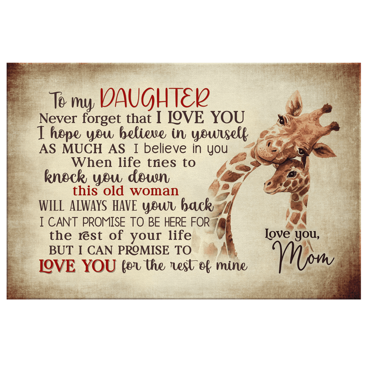 My Daughter, Love You For The Rest Of My Life Canvas Wall Art – Gift for Daughter