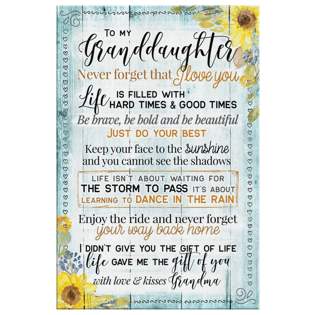 Personalized To My Granddaughter - I Love You Blue Wood Sunflower Canvas Wall Art – Gift for Granddaughter
