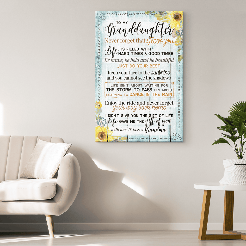 Personalized To My Granddaughter - I Love You Blue Wood Sunflower Canvas Wall Art – Gift for Granddaughter