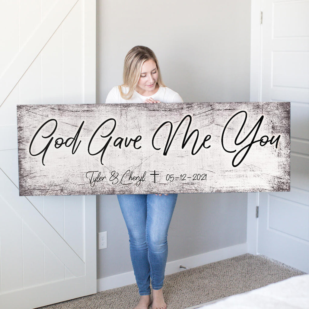 Personalized God Gave Me You Panoramic Canvas Wall Art – Couple Gift