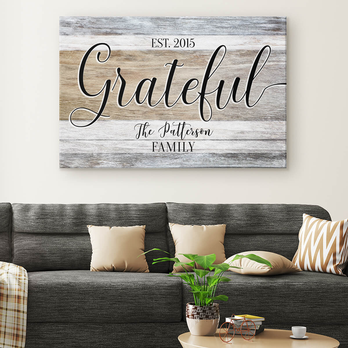 Personalized Grateful - Family Name & Year Canvas Wall Art – Family Home Decor