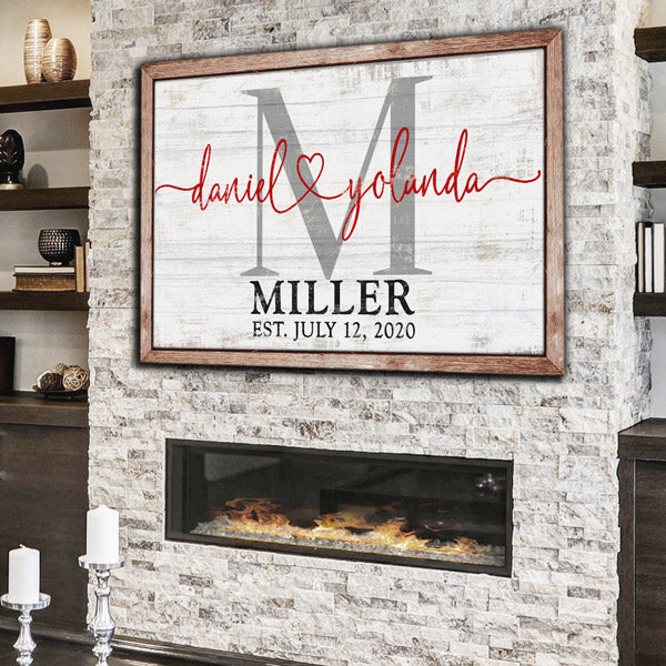 Personalized Couple's Names Joined By Love Rustic Canvas Wall Art – Couple Gift