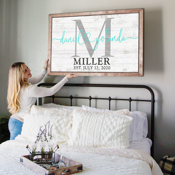 Personalized Couple's Names Joined By Love Rustic Canvas Wall Art – Couple Gift