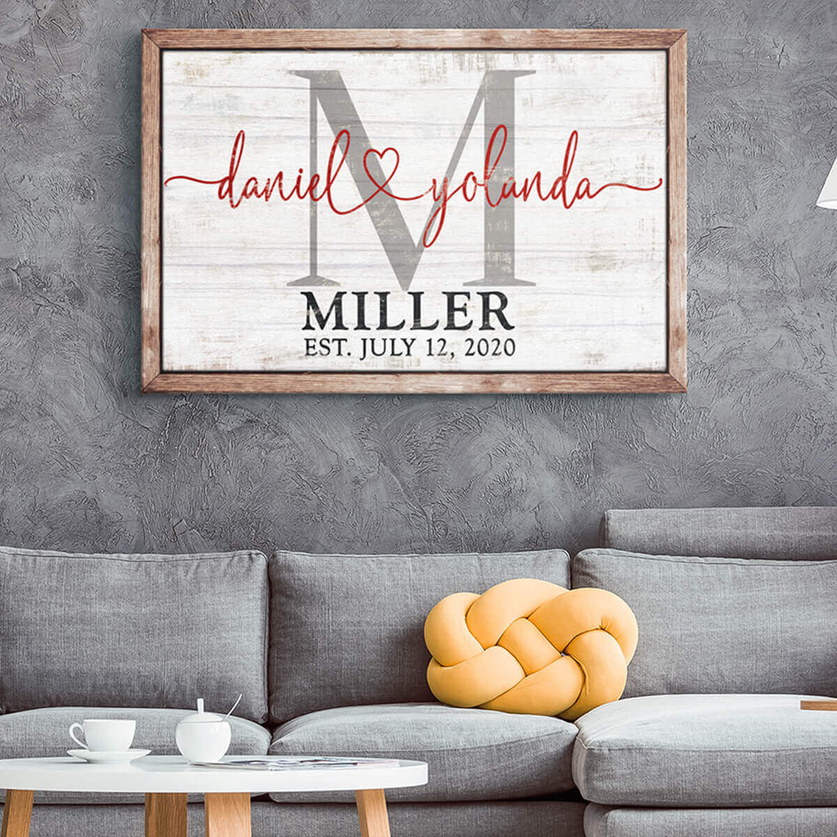 Personalized Couple's Names Joined By Love Rustic Canvas Wall Art – Couple Gift