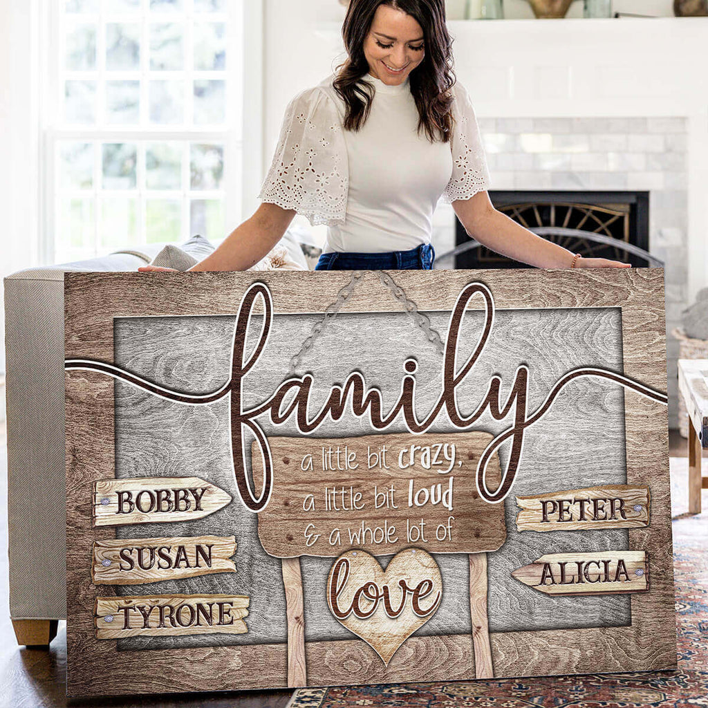 Personalized Family - Crazy Loud Love Wood Canvas Wall Art – Family Home Decor
