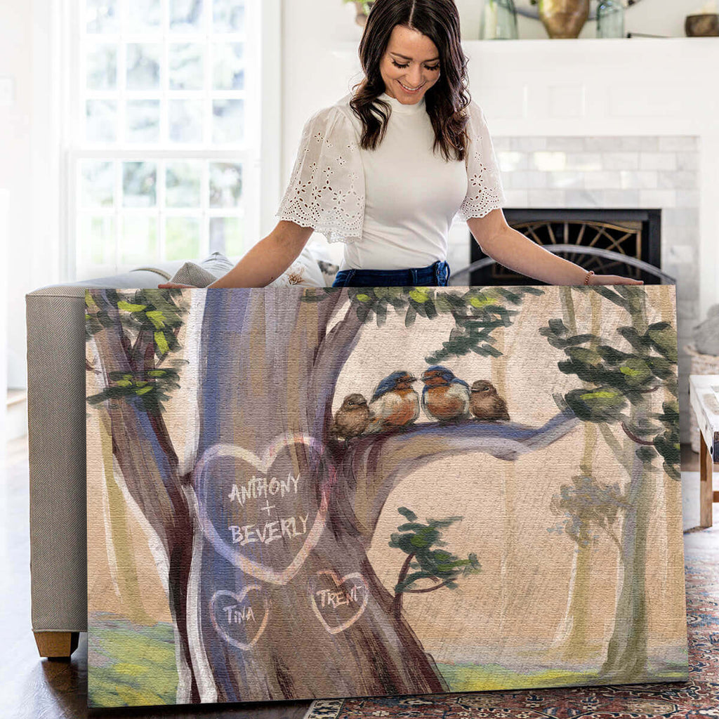 Personalized Birds On A Tree Family & Couple Canvas Wall Art – Family Home Decor