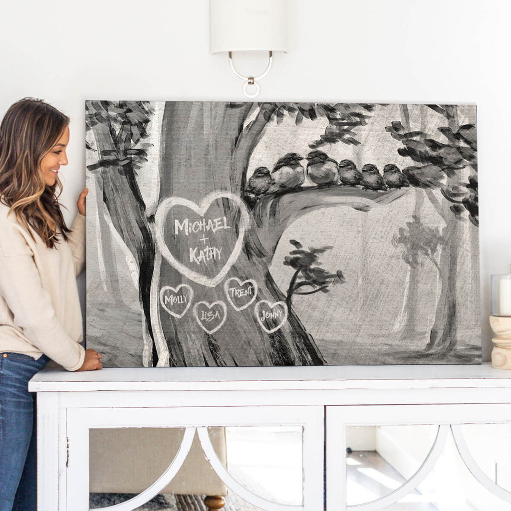 Personalized Birds On A Tree Family & Couple Canvas Wall Art – Family Home Decor