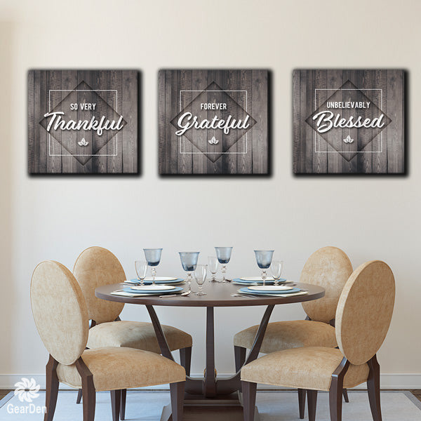 So Very Thankful - Forever Grateful - Unbelievably Blessed Canvas Wall Art Set – Christian Wall Decor