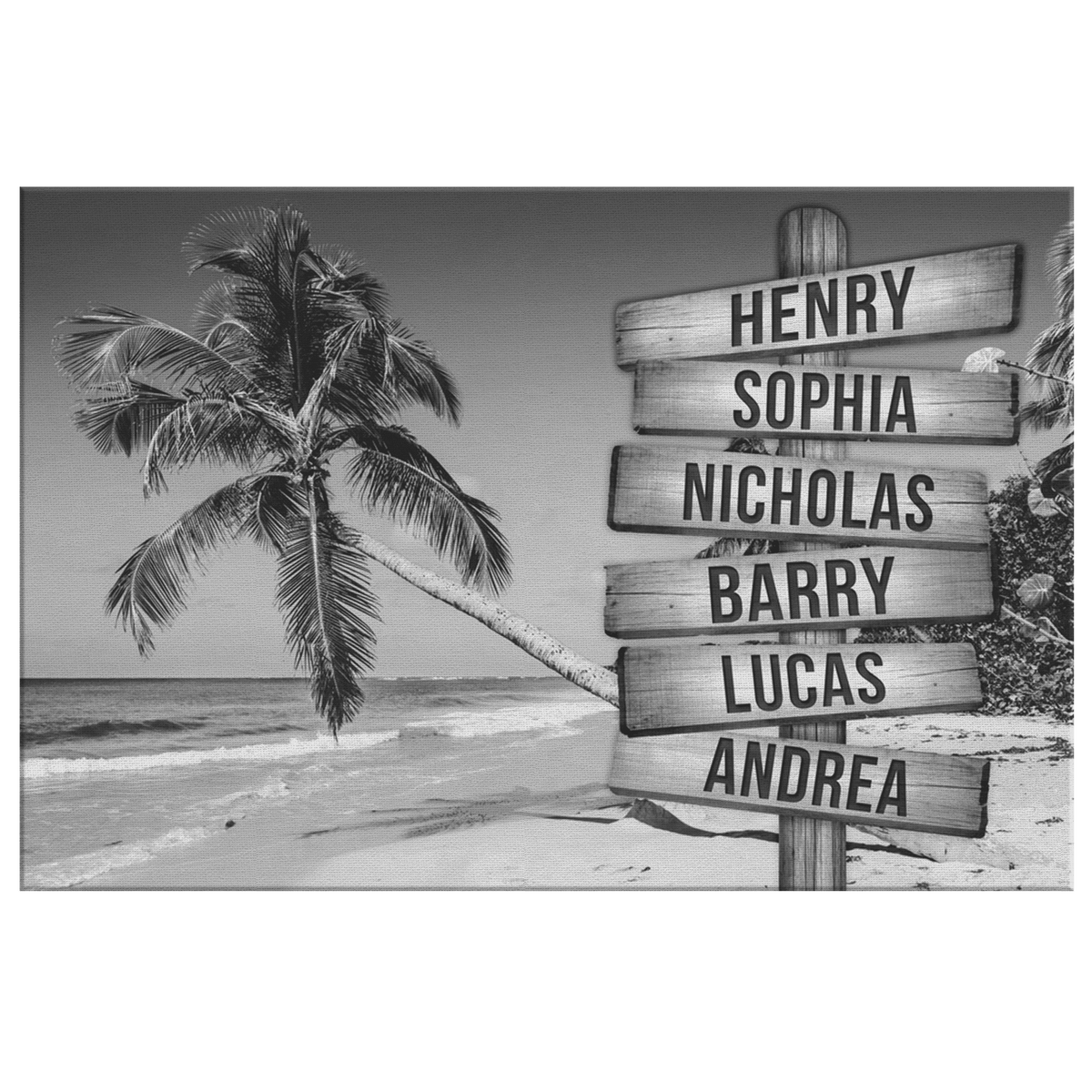 Personalized Palm Beach - Names On Sign Rustic Canvas Wall Art – Beach House Decor