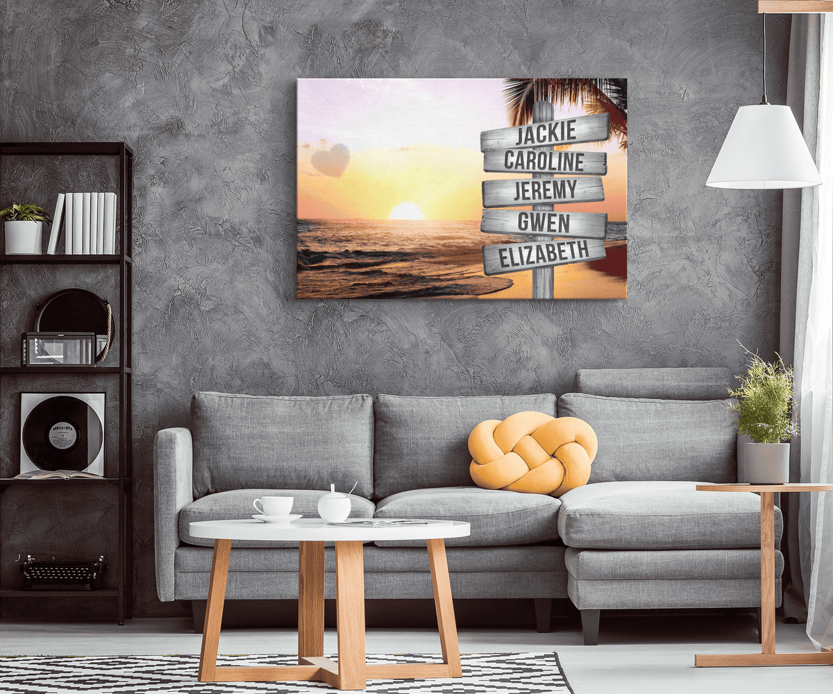 Personalized Names Colorful Sunset Beach Canvas Wall Art – Couple Gift
