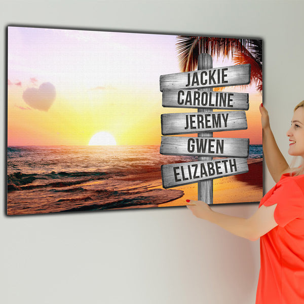 Personalized Names Colorful Sunset Beach Canvas Wall Art – Couple Gift