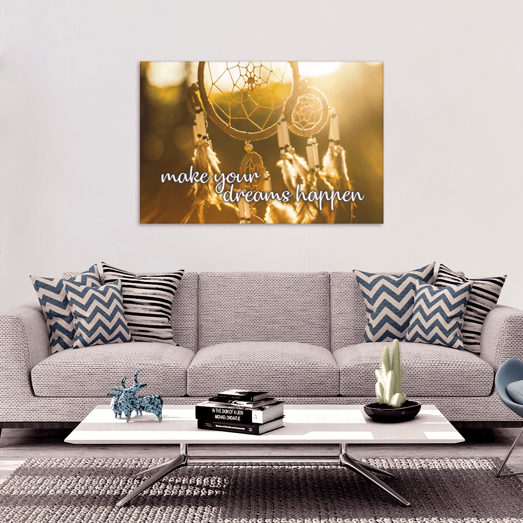Make Your Dreams Happen Dreamcatcher Canvas Wall Art – Boho Bedroom Decor