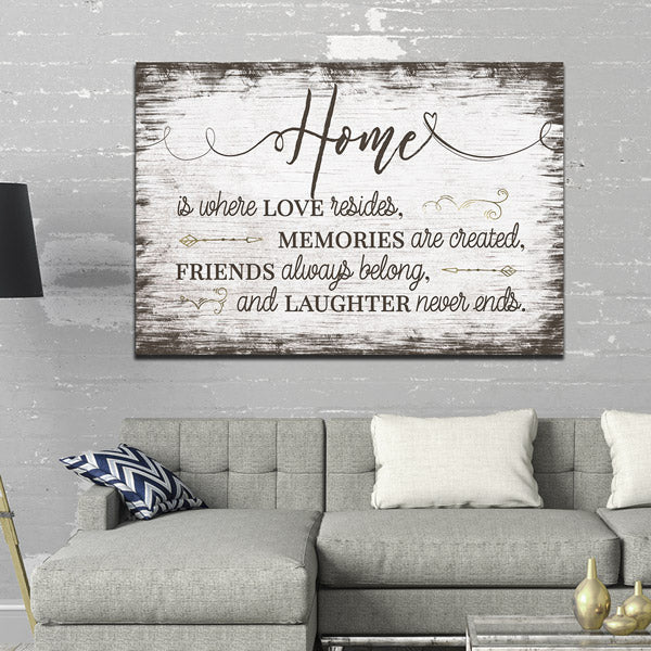 Home Is Where Love Resides Farmhouse Script Canvas Wall Art – Family Home Decor