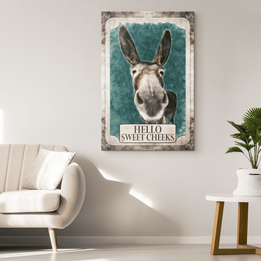 Hello Sweet Cheeks Funny Donkey Canvas Wall Art – Funny Bathroom Decor