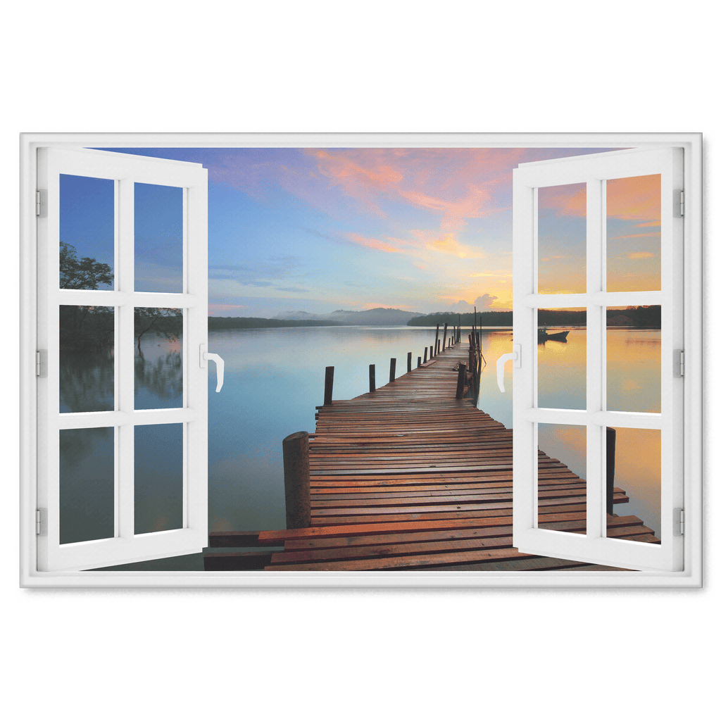 Beach Boardwalk Window View Canvas Wall Art – Beach House Decor