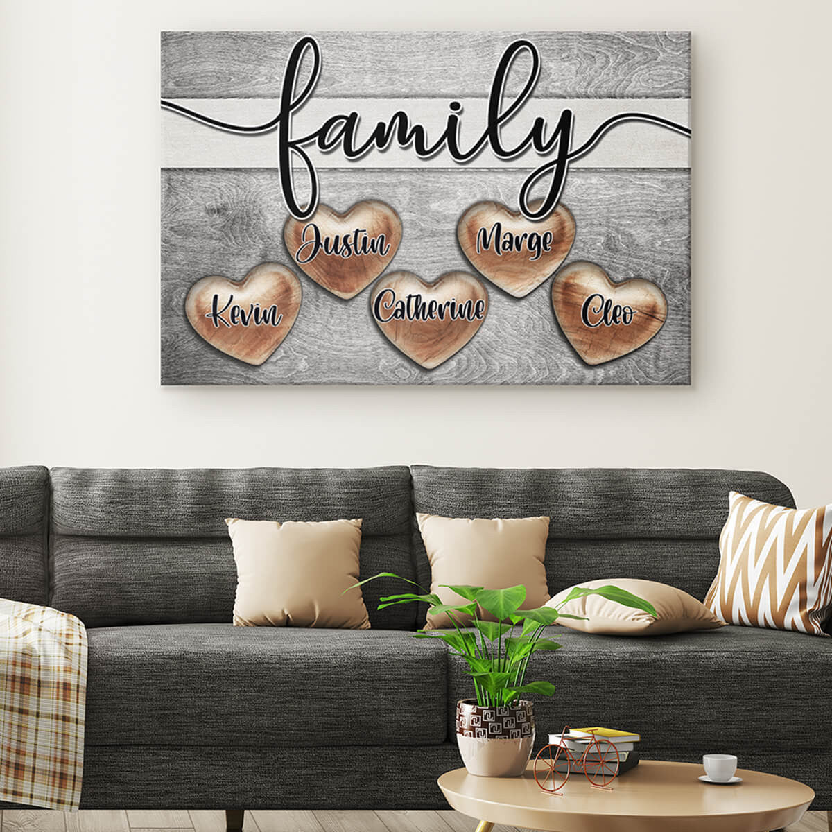 Personalized Family - Names On Hearts Canvas Wall Art – Family Home Decor