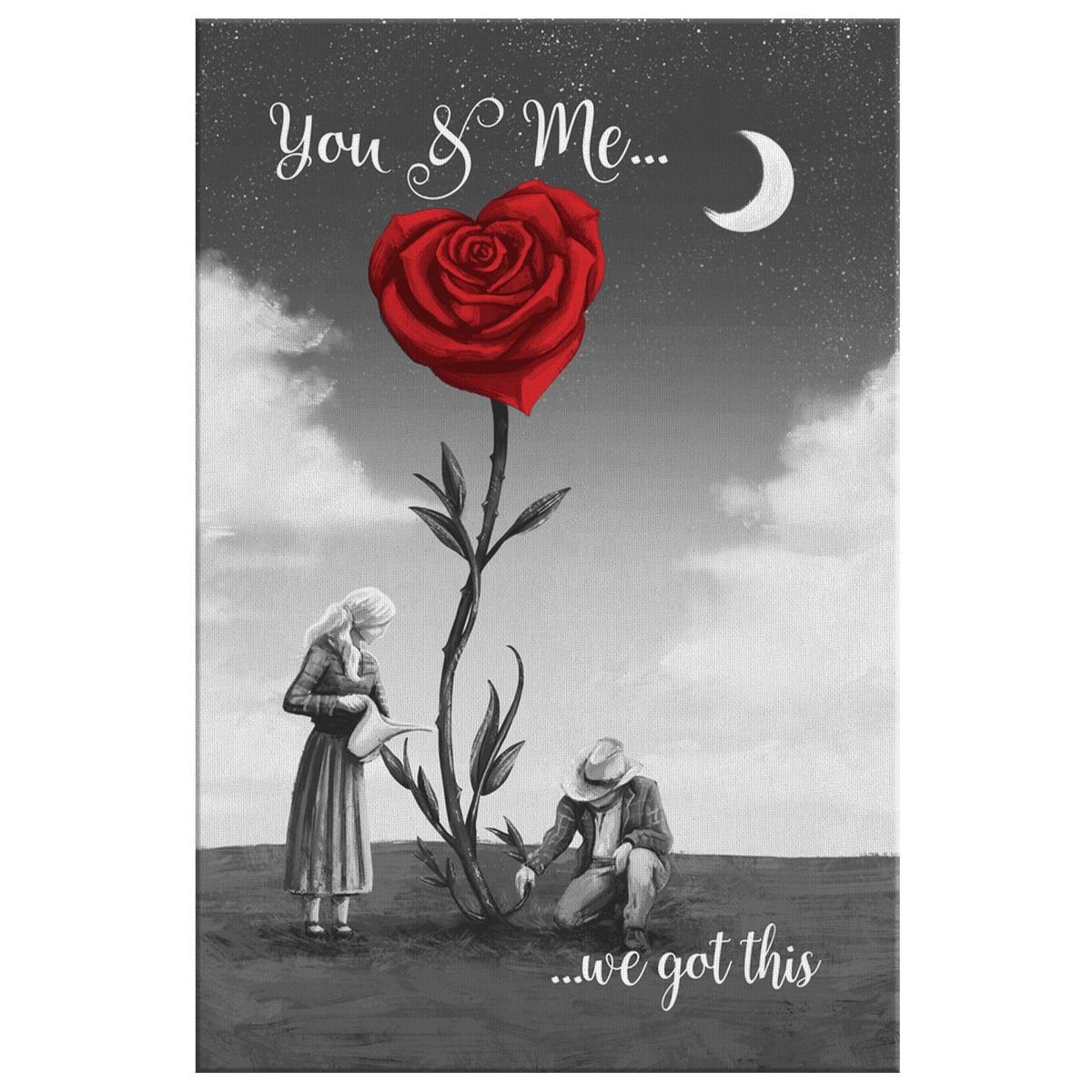 You & Me We Got This Rose Heart Canvas Wall Art – Couple Gift