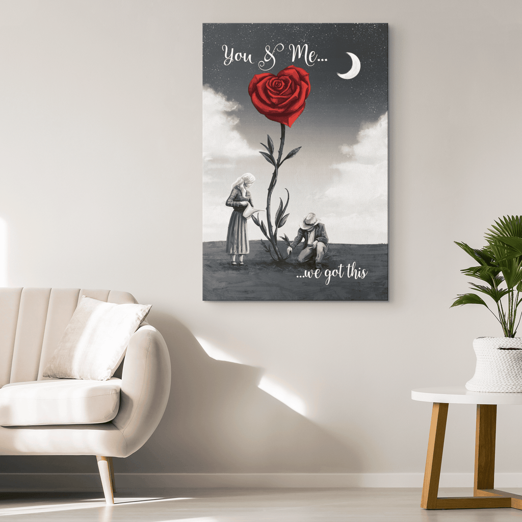 You & Me We Got This Rose Heart Canvas Wall Art – Couple Gift
