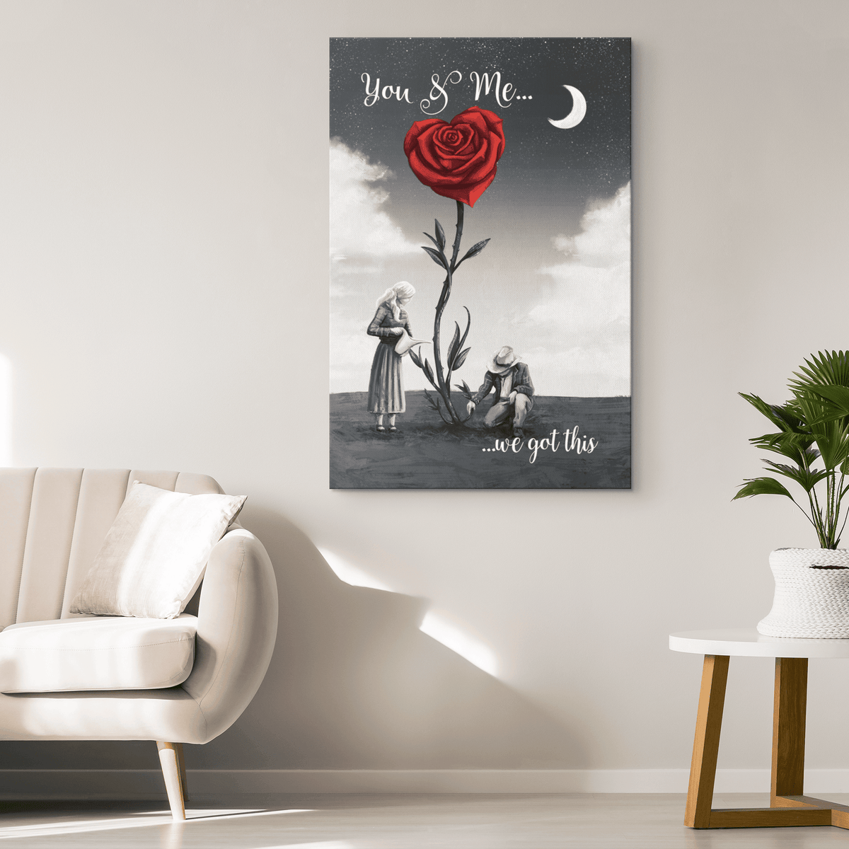 You & Me We Got This Rose Heart Canvas Wall Art – Couple Gift