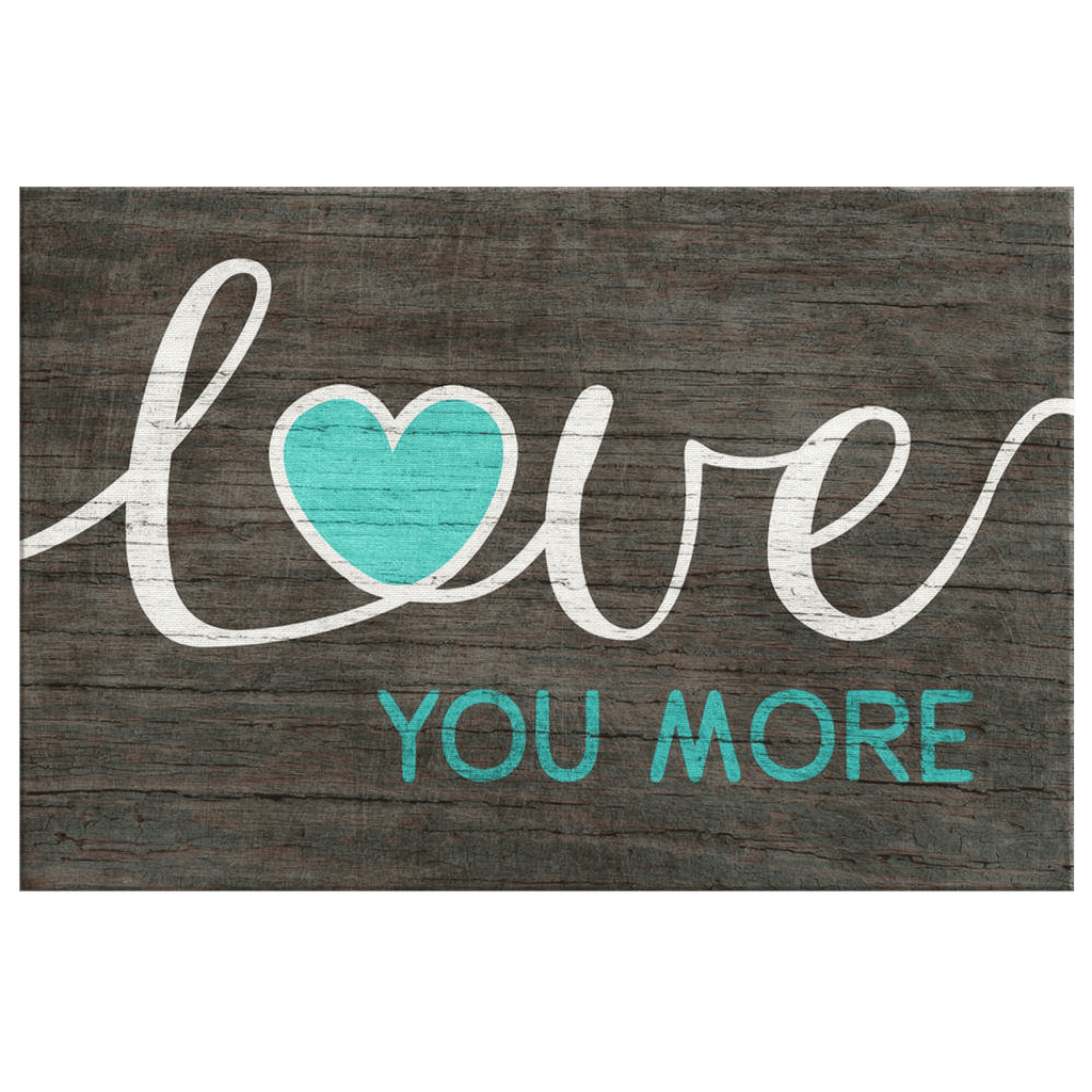 Love You More Teal Heart Canvas Wall Art – Couple Gift