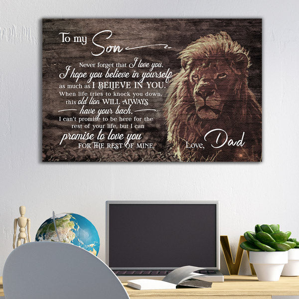 To My Son, Never Forget I Love You, This Old Lion Canvas Wall Art – Gift for Son