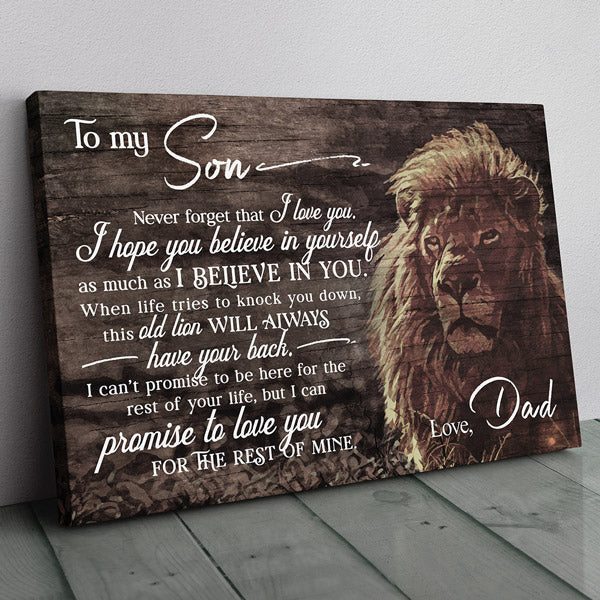 To My Son, Never Forget I Love You, This Old Lion Canvas Wall Art – Gift for Son