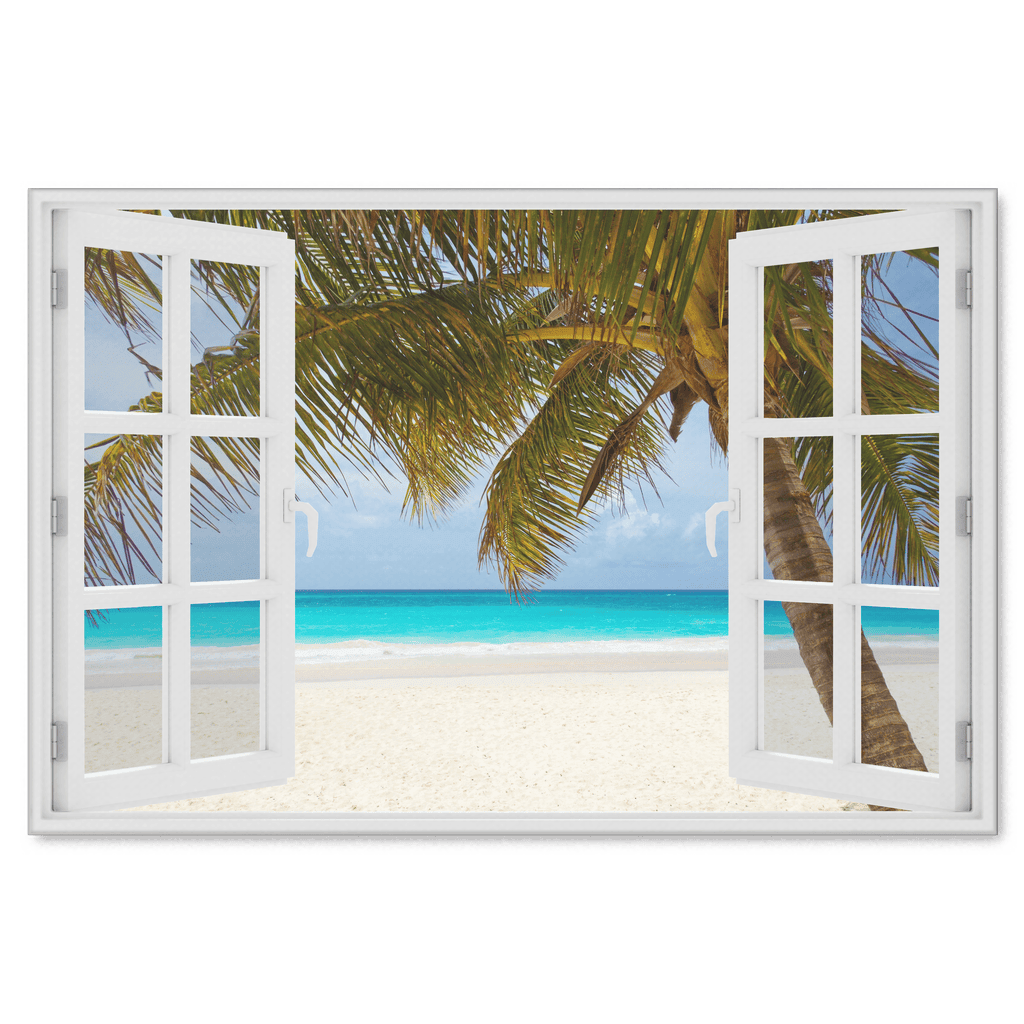 Palm Beach Window View Canvas Wall Art – Beach House Decor