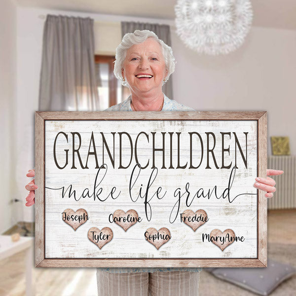 Personalized Grandchildren Make Life Grand Canvas Wall Art – Gift for Grandparents